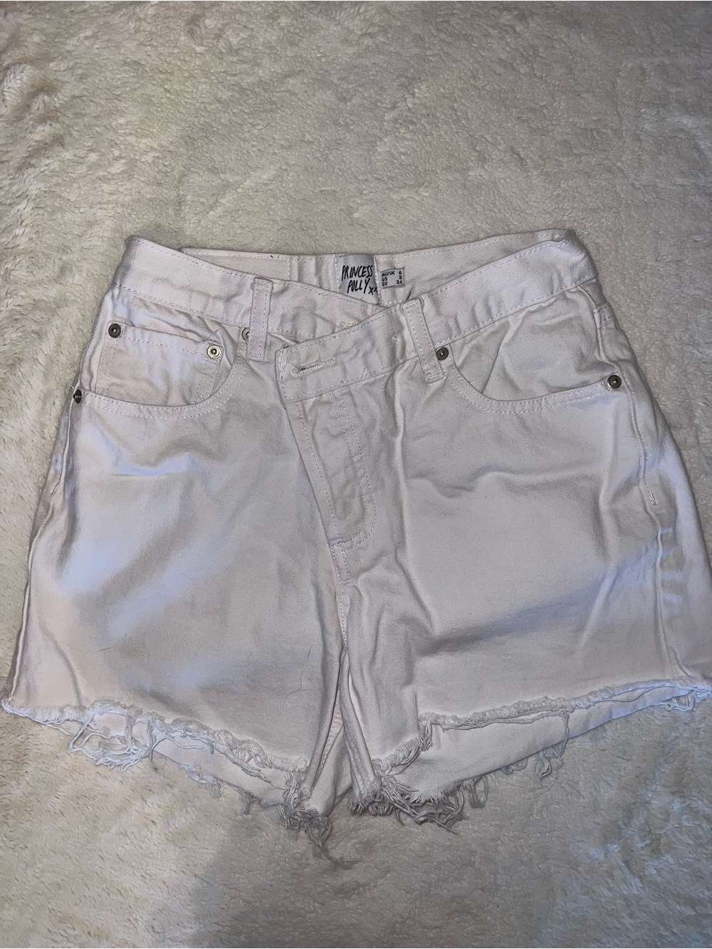 Princess Polly White Distressed Denim Shorts
